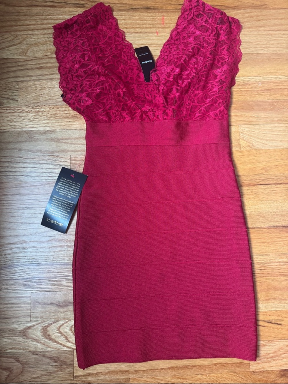 bebe Red Lace-Top Bodycon Mini Dress. Size small.